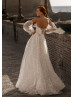 Strapless Beaded Lace Tulle Wedding Dress With Removable Sleeves